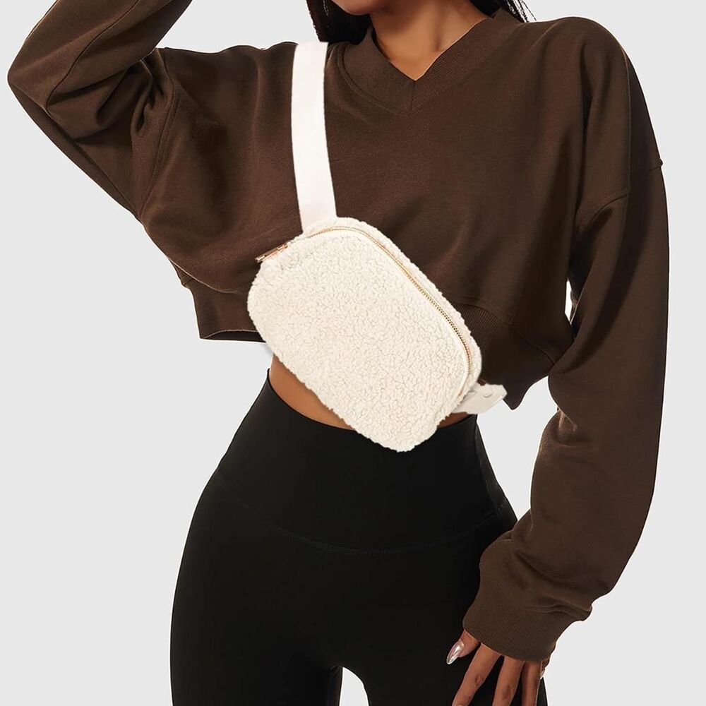 Everywhere Crossbody Chest Bum Bag Fleece Belt Bag Sherpa Fanny Pack Cream White